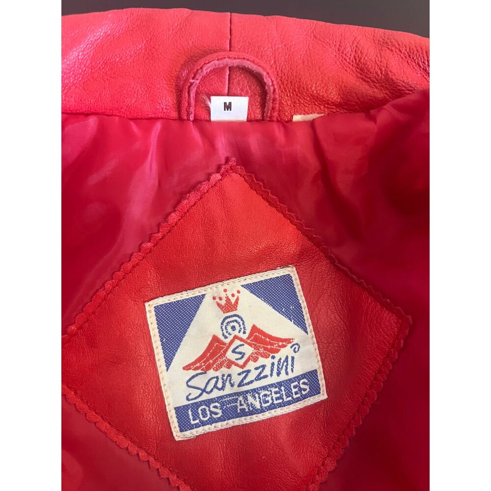 Sanzzini, Red Leather Patchwork 90's Oversized Ja… - image 8